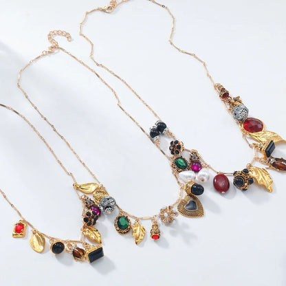3-in-1 Layered Necklace Set – Gold Plated Boho Charms with Colorful Stones & Pearls