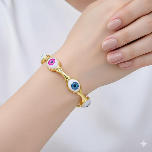✨ Evil Eye Adjustable Bracelet – Multi-Color Trendy Gold Plated, Anti-Tarnish & Instagram-Worthy ✨