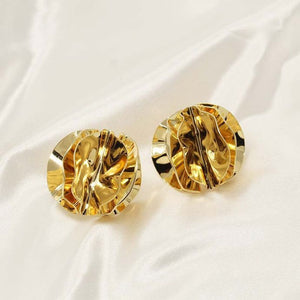 Bold Gold Crumpled Statement Earrings for Women - Modern Textured Studs