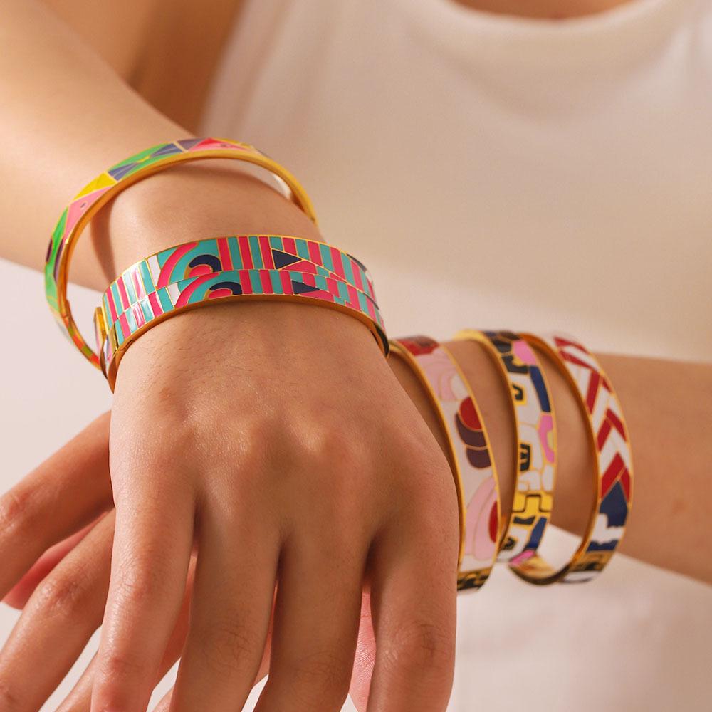 Carnival Pop Enamel Bangles – Gold Plated Statement Jewelry (Single/Stackable)