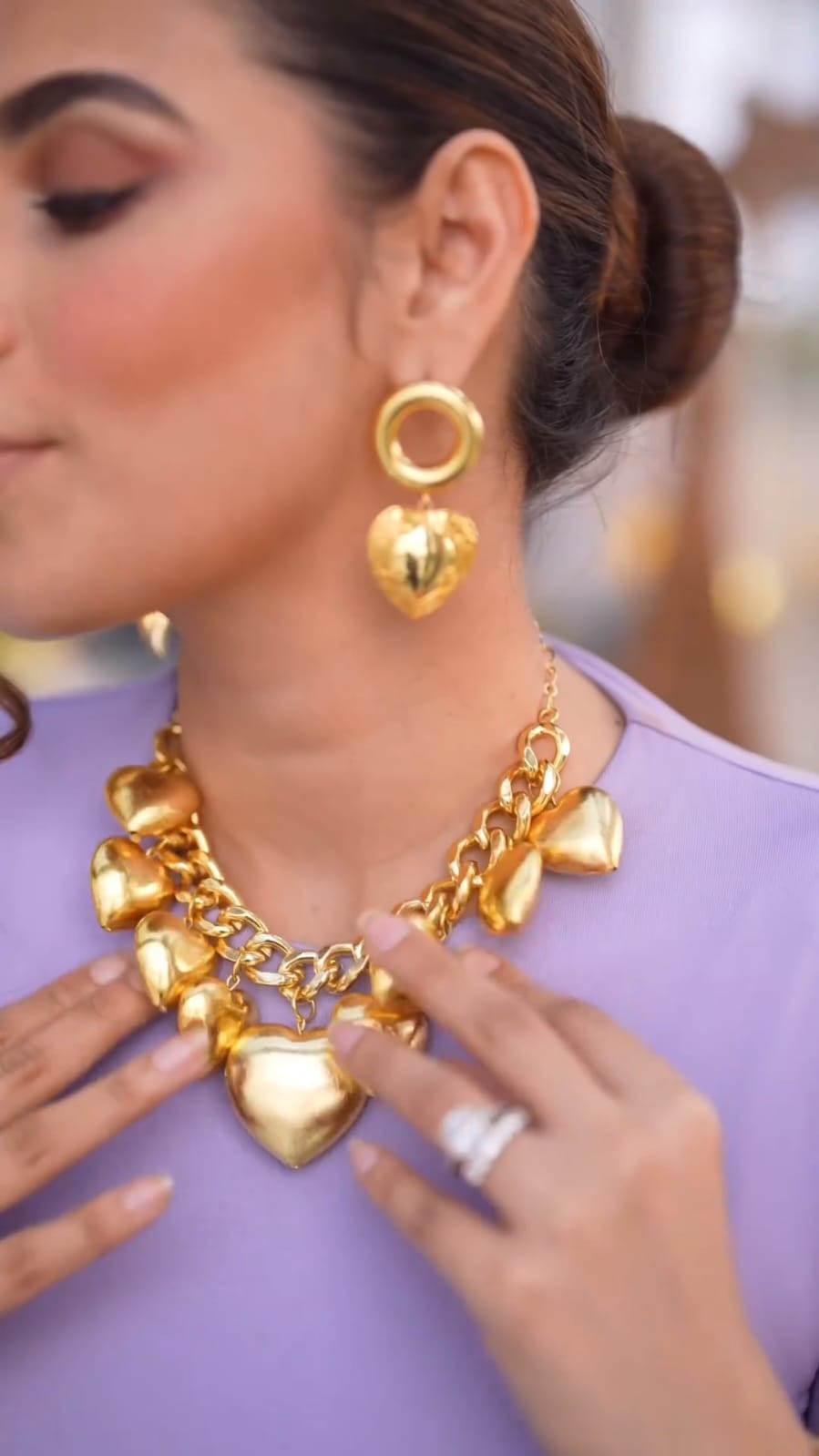 Golden Heartbeat Set – Chunky Gold Heart Necklace with Matching Earrings