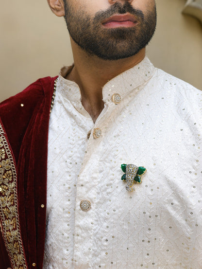 Emerald Elephant Magnetic Brooch in Brass with Zircon Stones | Luxury Ethnic Brooch