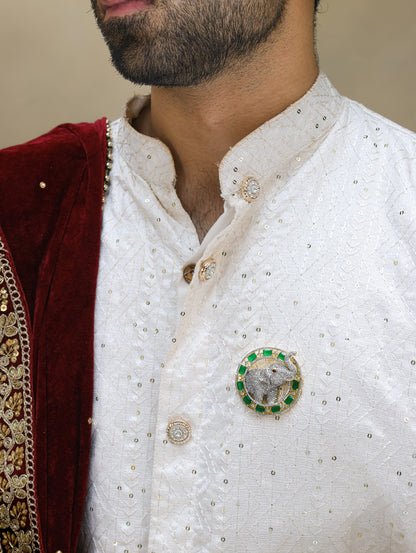 Emerald Circle Elephant Brooch with Zircon Stones | Magnetic Brass Brooch