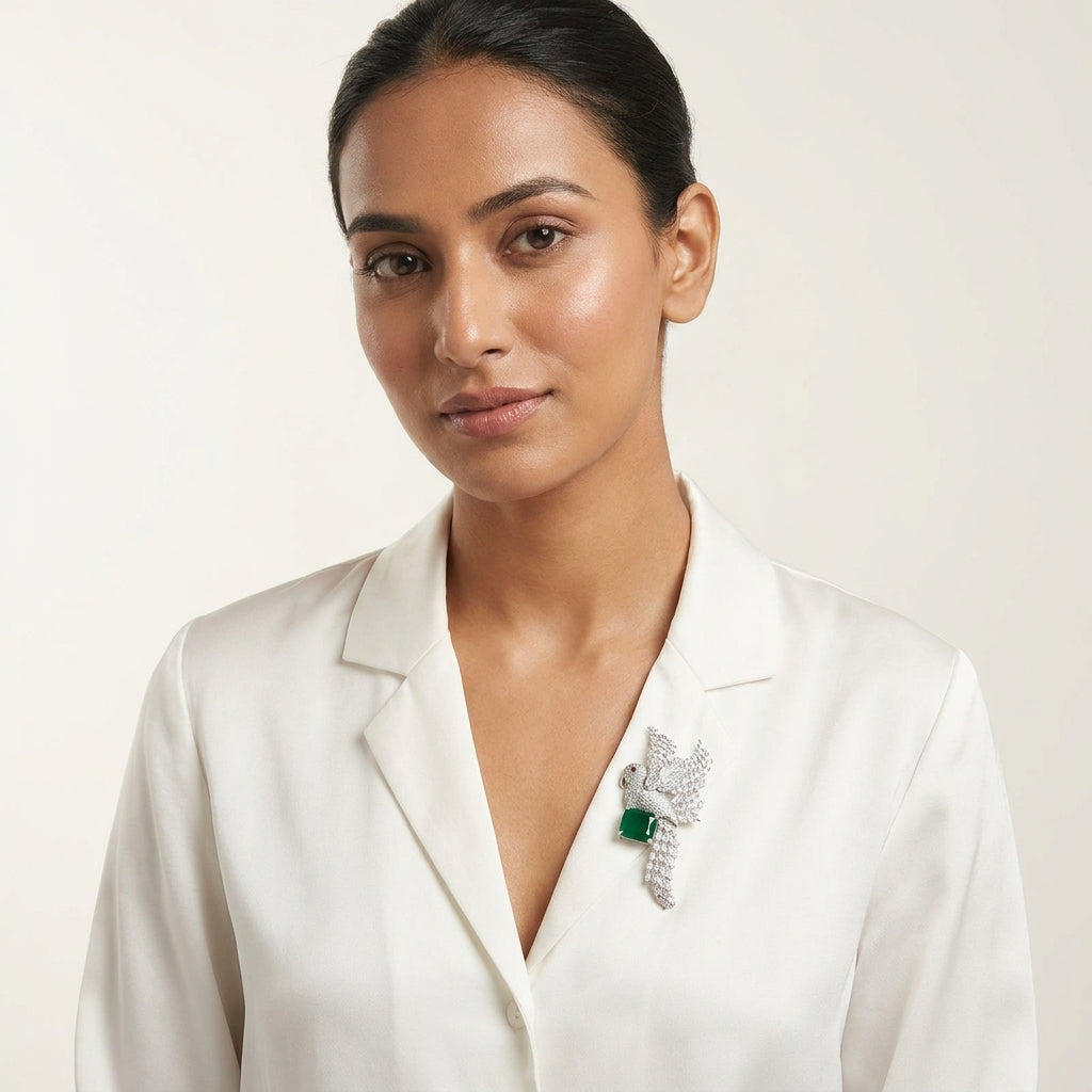 The Perched Parrot Brooch · Statement Pin with Center Stone
