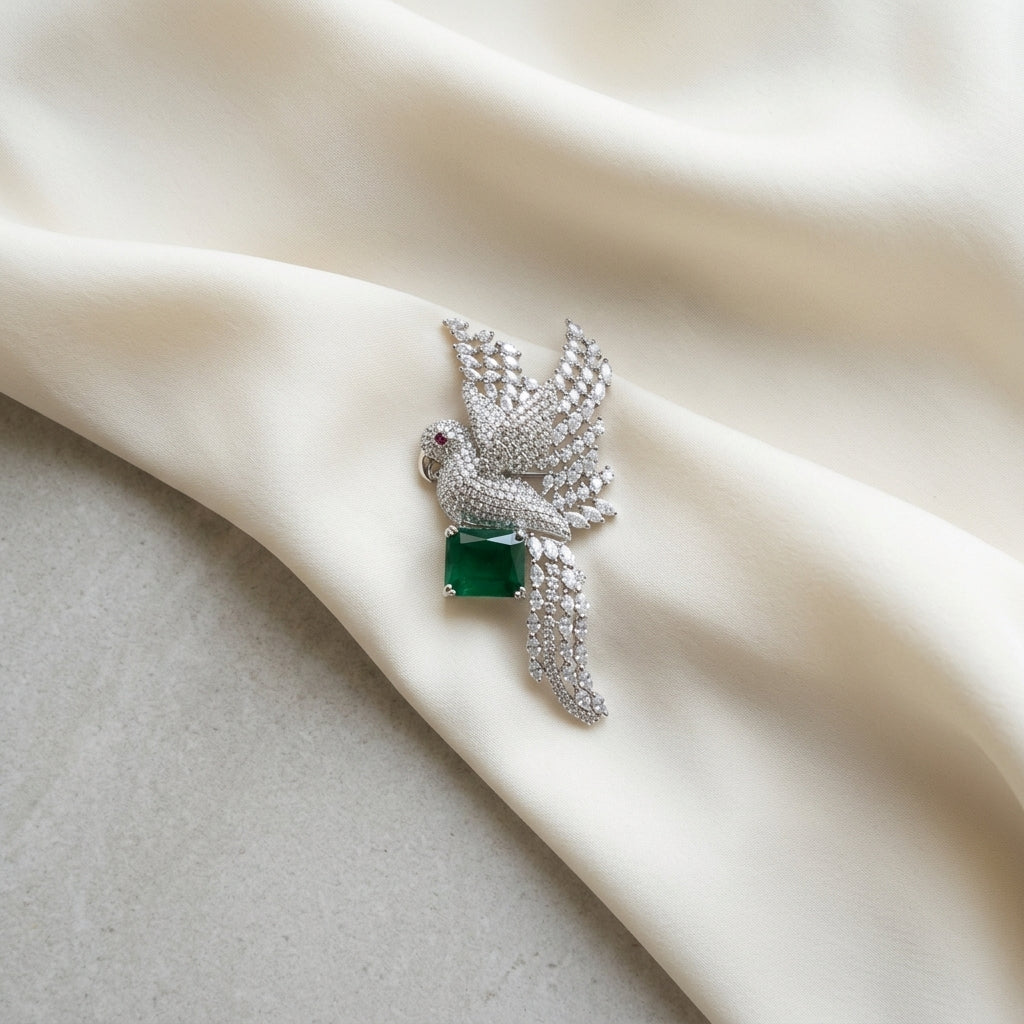 The Perched Parrot Brooch · Statement Pin with Center Stone