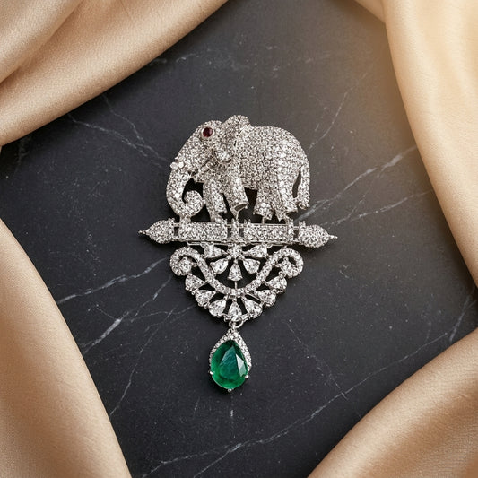 Royal Elephant Magnetic Brooch for Kids & Adults – Silver Finish Stone Brooch