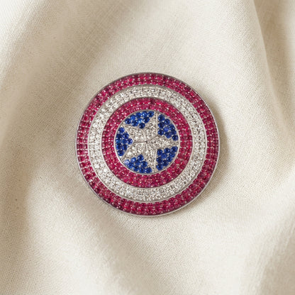 Patriot Shield Star Brooch – Dark Pink Blue Crystal Statement Pin