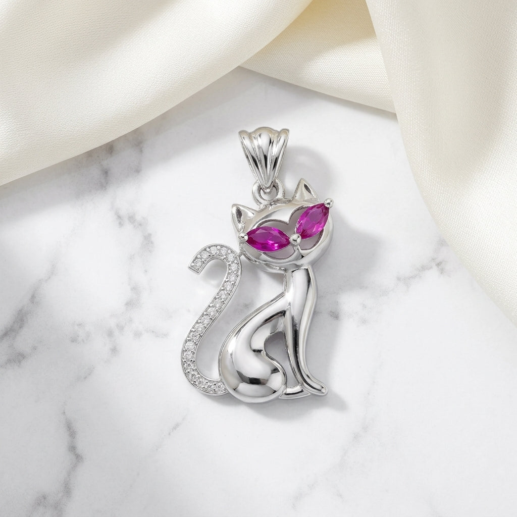 Ruby Cat Charm Pendant