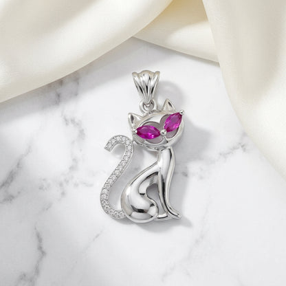 Ruby Cat Charm Pendant