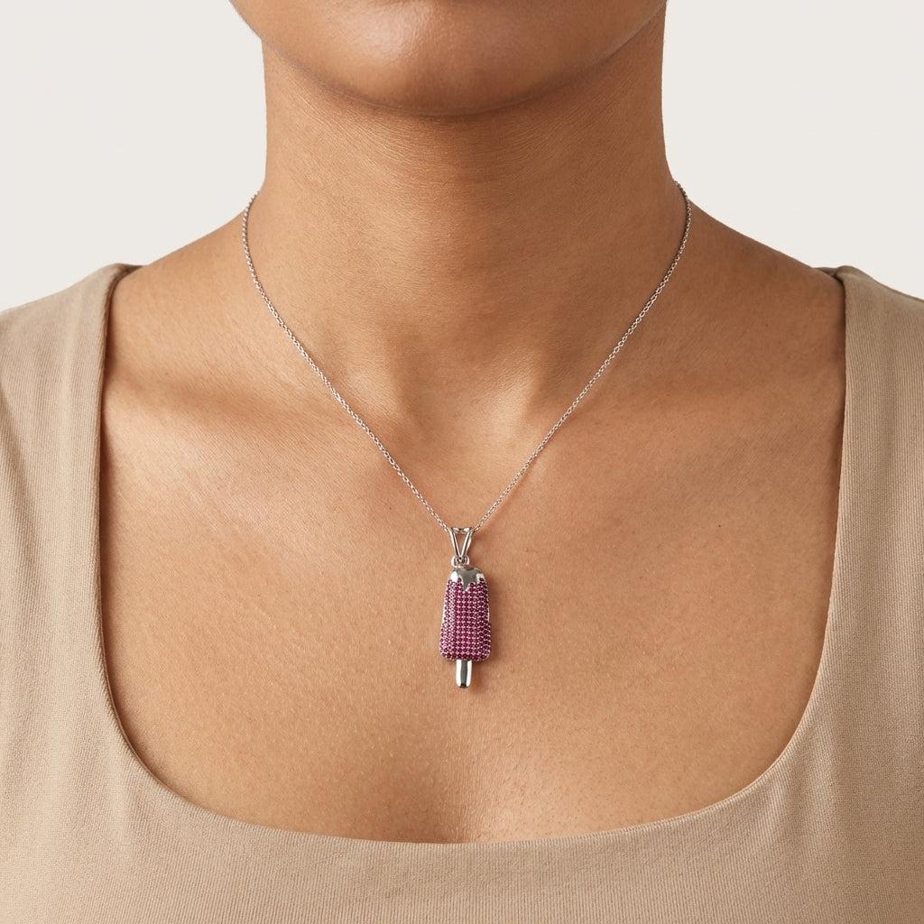 Ruby Popsicle Pendant Necklace – Zircon Stone Statement Charm
