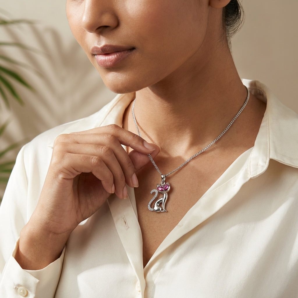 Ruby Cat Charm Pendant