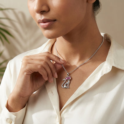 Ruby Cat Charm Pendant
