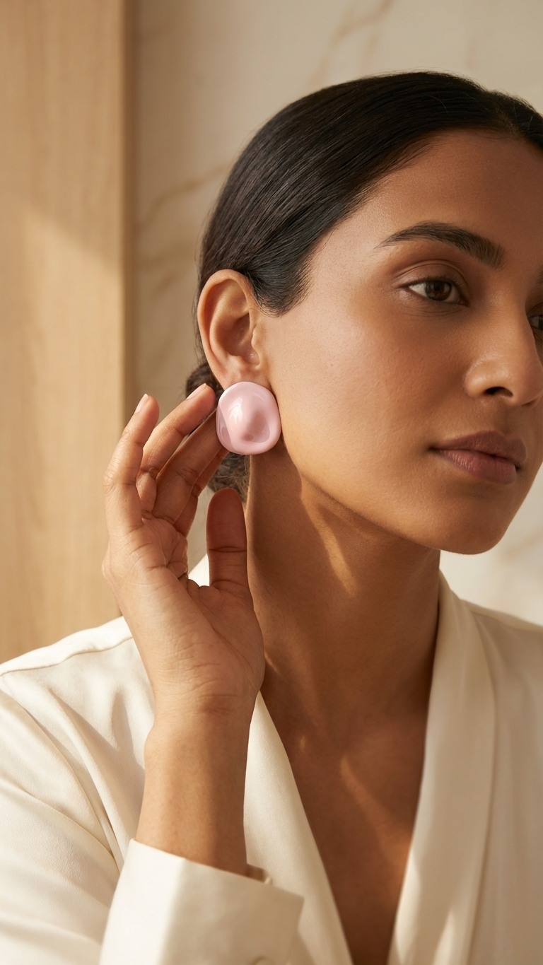 Eva Pink Irregular Stud Earrings – Minimalist Enamel Statement Jewelry