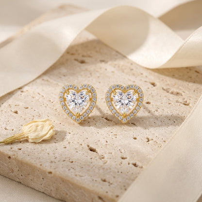 Crystal Heart Stud Earrings – 18K Gold Plated Zircon Earrings