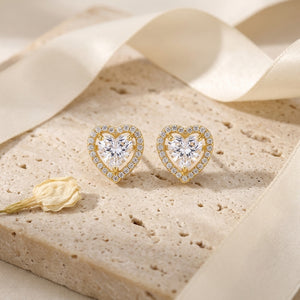 Crystal Heart Stud Earrings – 18K Gold Plated Zircon Earrings