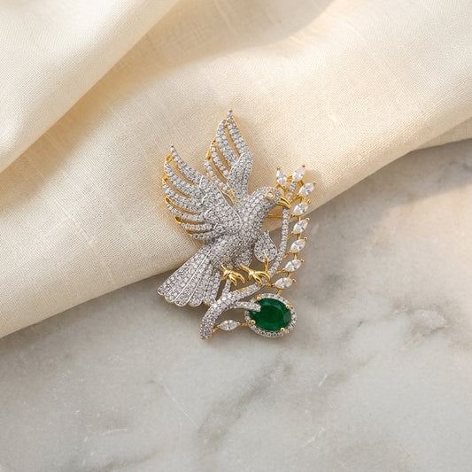 Peace Dove Brooch · Olive Branch & Emerald Drop · Pin-Back Lapel Brooch