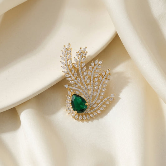 Rajsi Pankh Brooch – Green Stone Statement Brooch