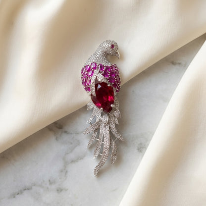 The Flamboyant Brooch · Ruby Statement Bird Pin