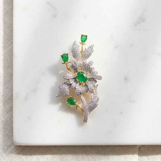 Emerald Wildflower Brooch · Floral Saree Pin & Statement Lapel Brooch