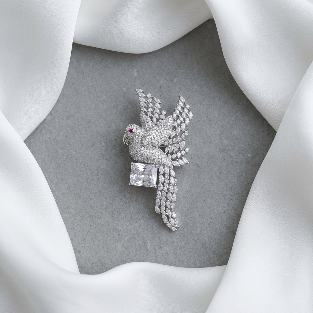 The Perched Parrot Brooch · Statement Pin with Center Stone