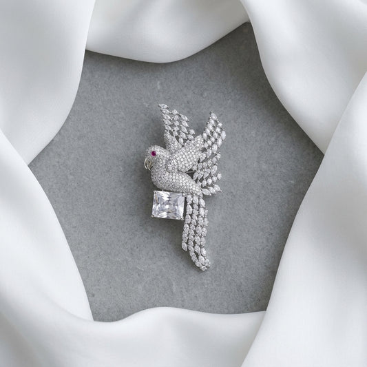 The Perched Parrot Brooch · Statement Pin with Center Stone
