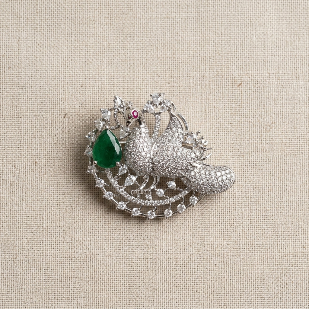 Emerald Swan Brooch – Gold Plated Zircon Statement Pin