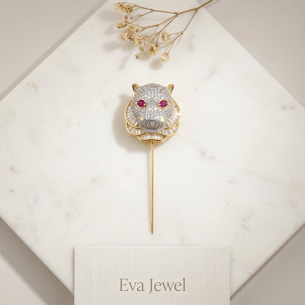 Ruby Panther Luxe Lapel Pin – Gold Plated Brass with AAA+ Zircon Stones