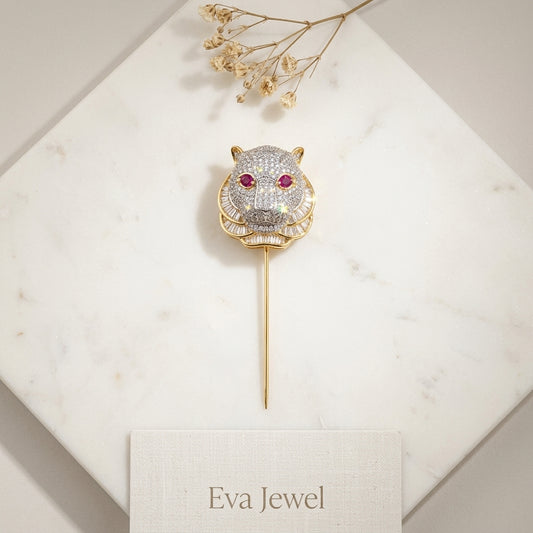 Ruby Panther Luxe Lapel Pin – Gold Plated Brass with AAA+ Zircon Stones