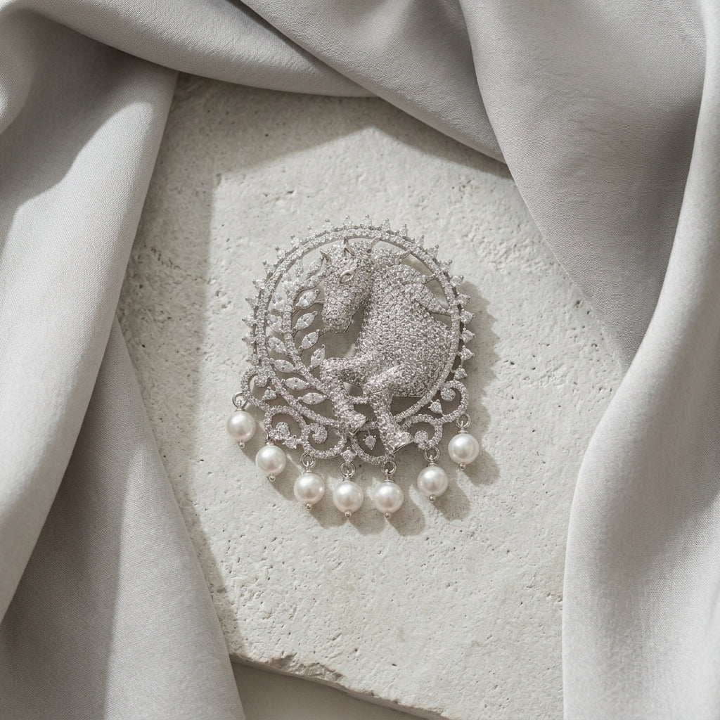Cavalier Pearl Brooch · Pin-Back Lapel Pin · Available in Silver & Gold