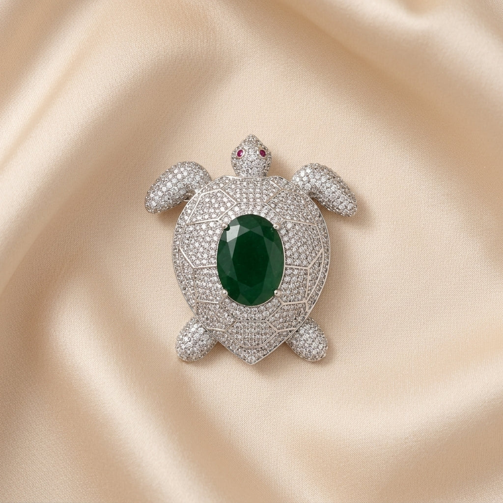 Kurma Turtle Brooch · Emerald Centre · Symbol of Wealth & Longevity