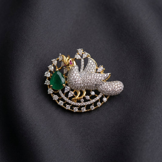 Emerald Swan Brooch – Gold Plated Zircon Statement Pin