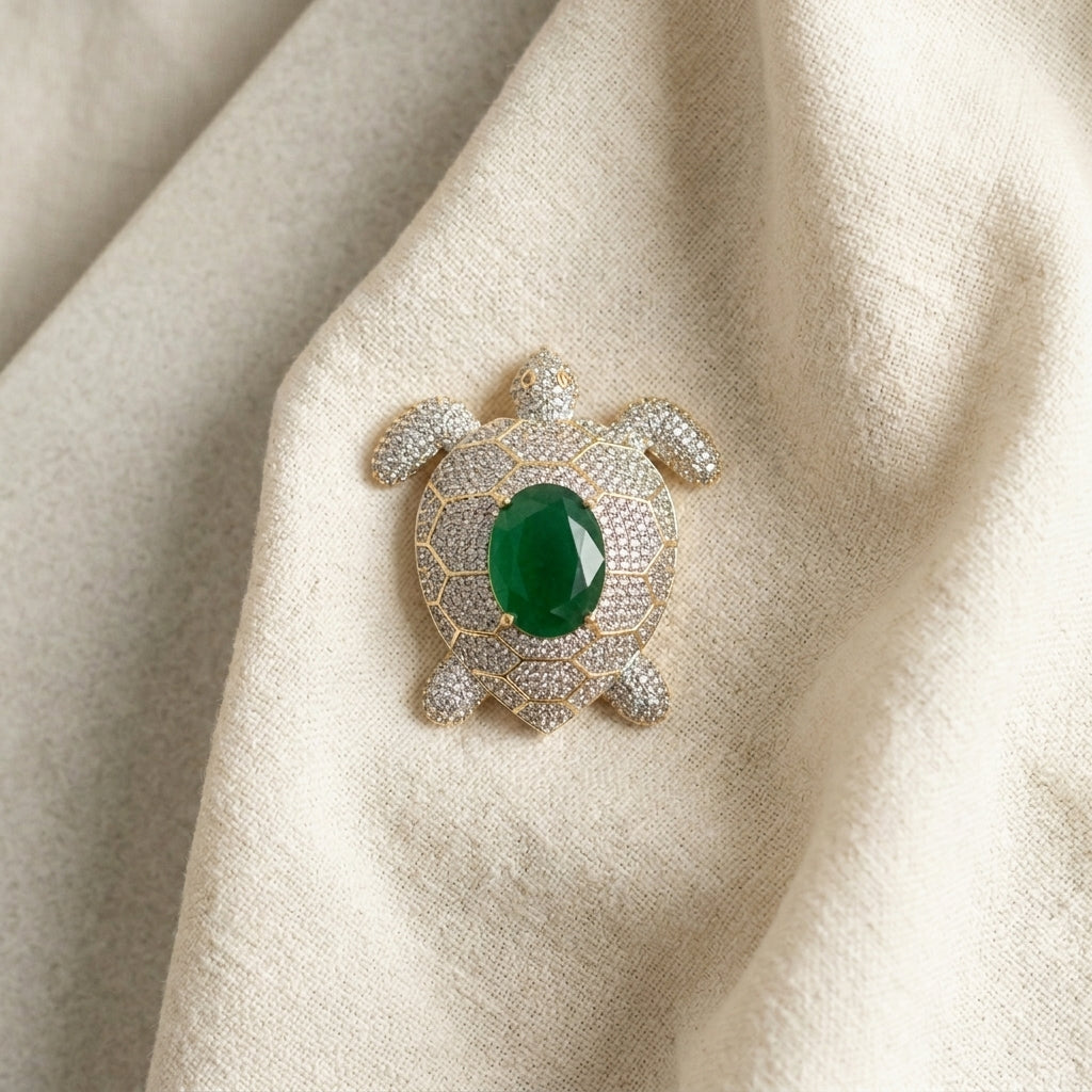 Kurma Turtle Brooch · Emerald Centre · Symbol of Wealth & Longevity
