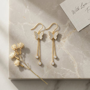 Butterfly Cascade Earrings – 18K Gold Plated Zircon Drop Earrings