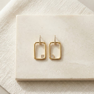 Aura Frame Earrings – 18K Gold Plated Geometric Zircon Drops