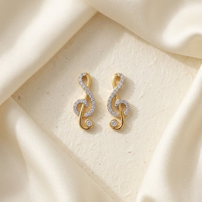 Melody Spark Treble Clef Earrings – 18K Gold Plated Zircon Stud Earrings