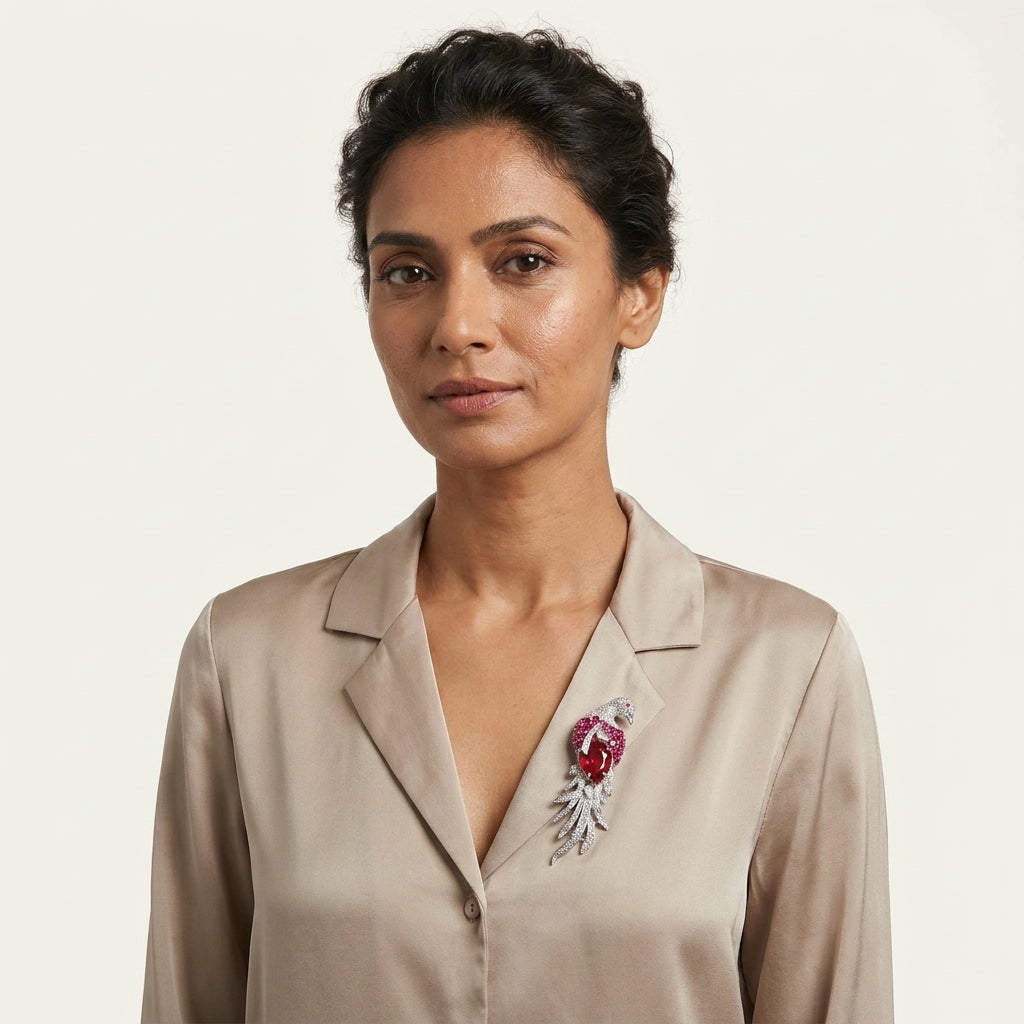 The Flamboyant Brooch · Ruby Statement Bird Pin
