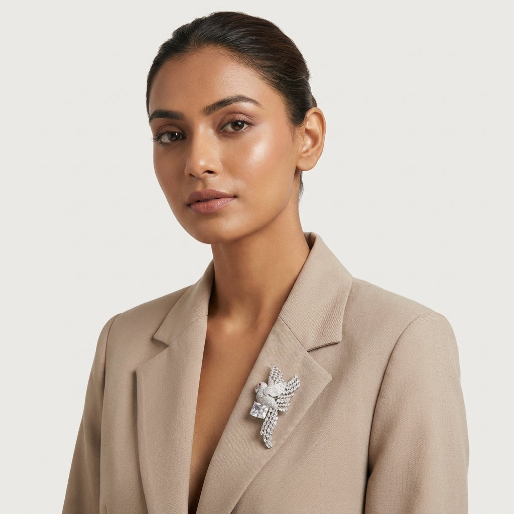 The Perched Parrot Brooch · Statement Pin with Center Stone