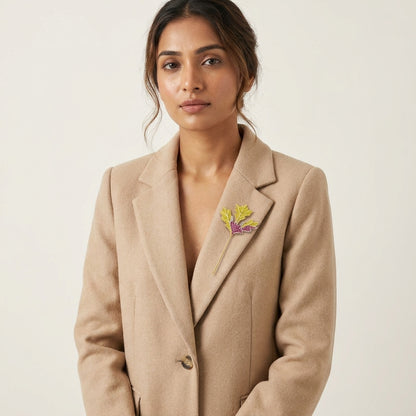 Amethyst Leaf Luxe Lapel Pin – Gold Plated Brass with AAA+ Zircon Stones