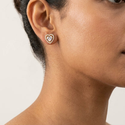 Crystal Heart Stud Earrings – 18K Gold Plated Zircon Earrings