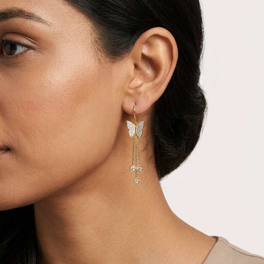 Butterfly Cascade Earrings – 18K Gold Plated Zircon Drop Earrings