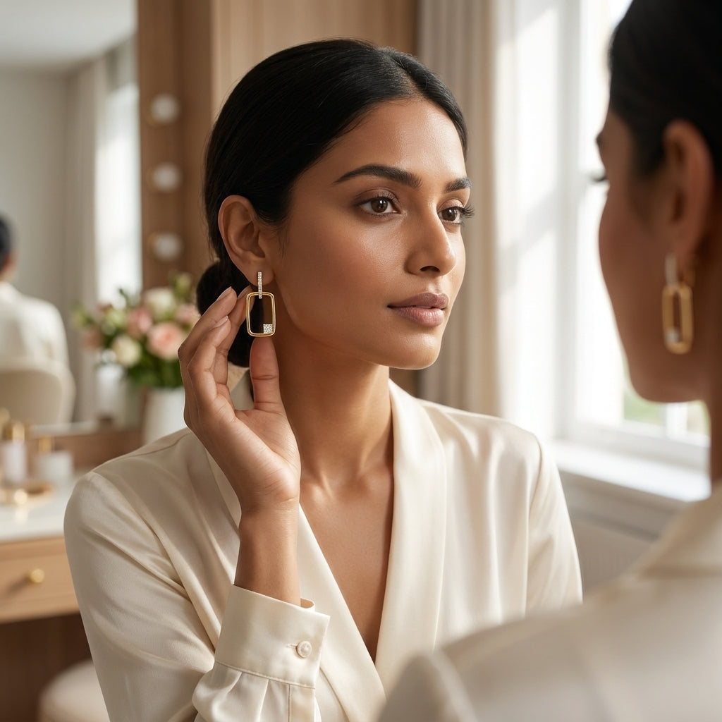 Aura Frame Earrings – 18K Gold Plated Geometric Zircon Drops