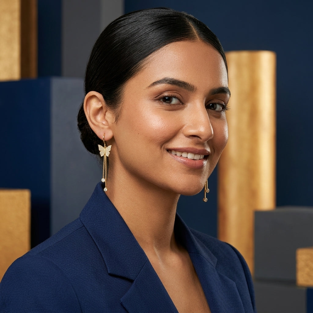Butterfly Cascade Earrings – 18K Gold Plated Zircon Drop Earrings