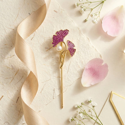 Blush Bloom Luxe Lapel Pin – Gold Plated Brass with AAA+ Zircon Stones & Pearl Accent