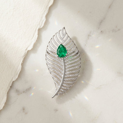 Pankh Feather Brooch – Gold & Silver Zircon Brooch Pin