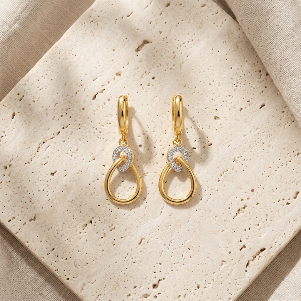 Golden Knot Zircon Drop Earrings