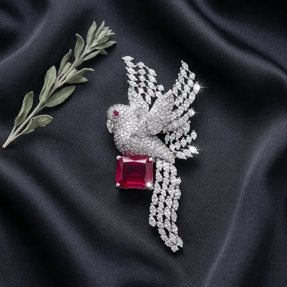 The Perched Parrot Brooch · Statement Pin with Center Stone