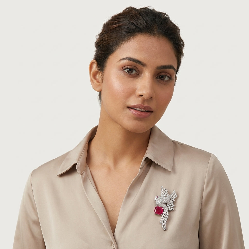 The Perched Parrot Brooch · Statement Pin with Center Stone