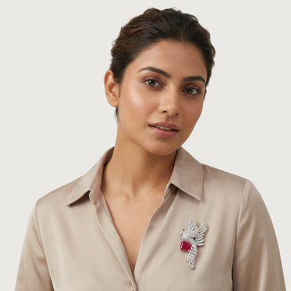 The Perched Parrot Brooch · Statement Pin with Center Stone