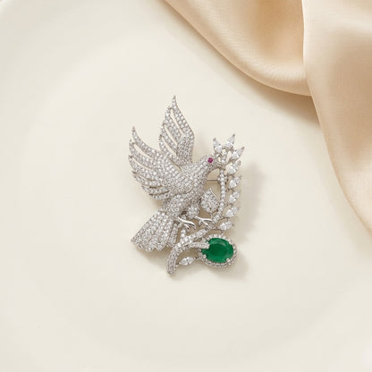 Peace Dove Brooch · Olive Branch & Emerald Drop · Pin-Back Lapel Brooch