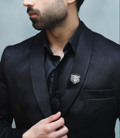 Panther Face Brooch – Rhodium Plated with AAA CZ Stones | Bold Silver Statement Pin for Men & Women